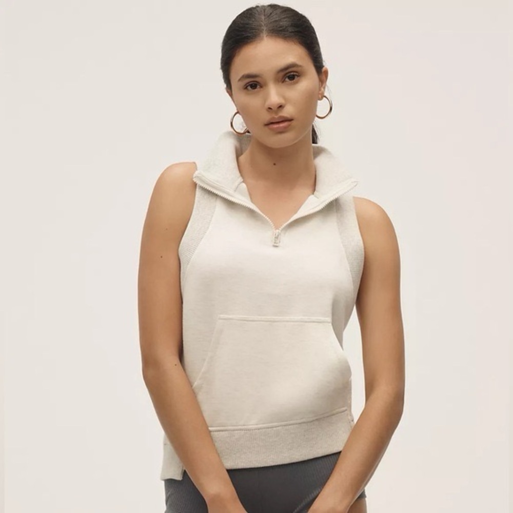 Anthropologie Daily Practice Women's Cream Sleeveless Zip-Up Hoodie